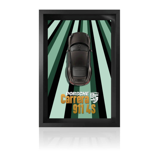 Cadre porsche Carrera 911 4S noir voiture 1/18 noir cadre en bois 